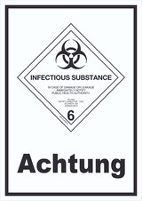 thumbnail of Schild Ansteckungsgefahr Achtung Infectious Substance hochkant A6 Rückseite selbstklebend