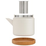 thumbnail of Trendy Porseleinen Theepot 1200 ml – Met Uitneembare RVS Theezeef & Bamboe Onderzetter – Voor Losse Thee – Mat Wit