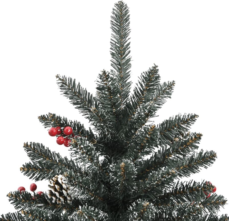 Ein künstlicher Weihnachtsbaum mit Beeren und Zapfen.