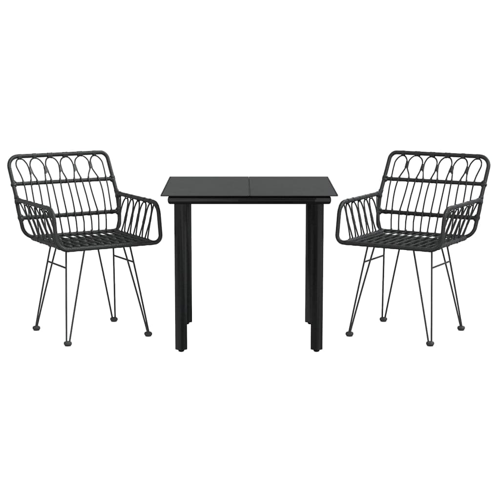 Helloshop26 - Conjunto de jantar para jardim externo de 3 peças resina de vime preta 02_0013678