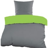 thumbnail of 2-tlg. Renforce Wende Bettwäsche 135x200 + 80x80 cm, 100% Baumwolle, grau grün, uni/einfarbig