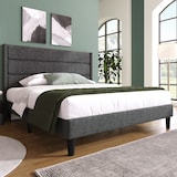 thumbnail of Polsterbett Bettgestell 140x200 mit Lattenrost Kopfteil ergonomisch Leinenbezug 7-Zonen Matratze stabil modernes Komfortbett dunkelgrau
