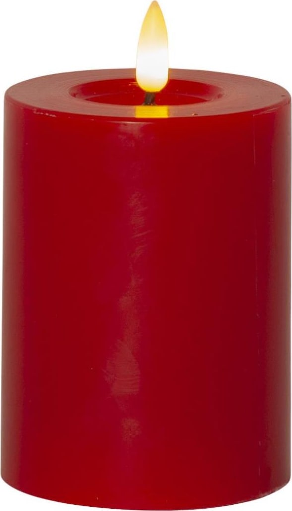 LED Kerze LINA Echtwachs realistische 3D Flamme Wachsspiegel H: 12,5cm rot