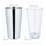 thumbnail of Relaxdays Cocktail Shaker Boston, 2-teiliger Cocktailmixer, 400 & 600 ml, Edelstahl & Glas, Profi, silber/transparent
