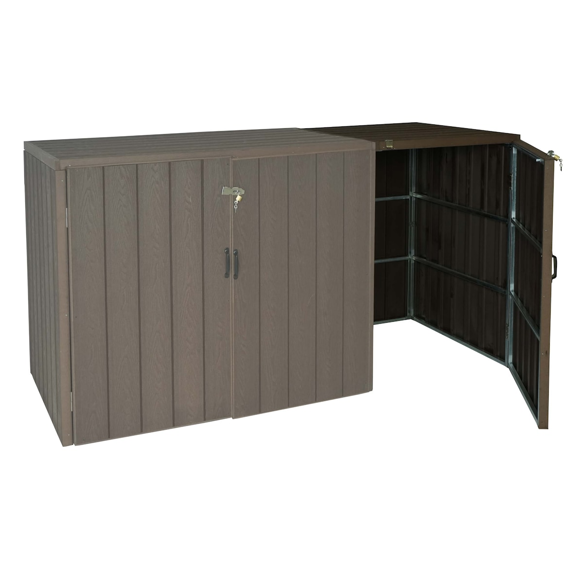 1er WPC-Mülltonnenverkleidung Erweiterung HWC-J28, Premium Mülltonnenbox, Metall Holzoptik ~ braun