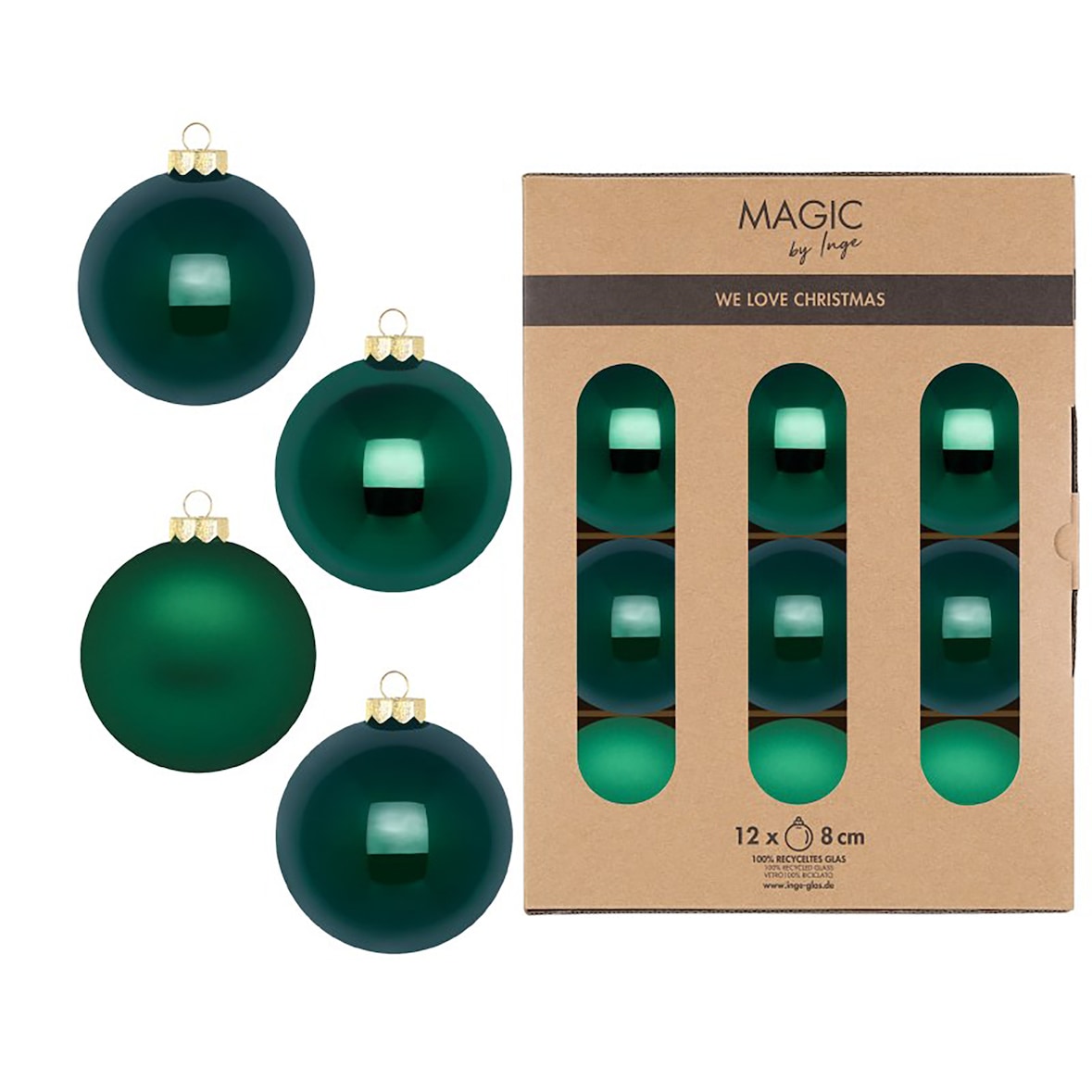 12 Weihnachtskugeln Glas 8cm matt & glänzend Christbaumkugeln Weihnachtsbaumkugeln Weihnachten Christbaumschmuck Weihnachtsbaumschmuck Dunkelgrün