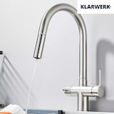 thumbnail of Jana | Grifo extraíble de 3 vías premium plata cepillada | de ósmosis de acero inoxidable para cocina | 360 grados con filtro 3 conexiones arco alto |