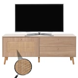 thumbnail of TV rack HWC-M38, mesa TV lowboard Cajonera TV cabinet, puerta cajón, madera de ratán Kubu 56x140x41cm aspecto roble
