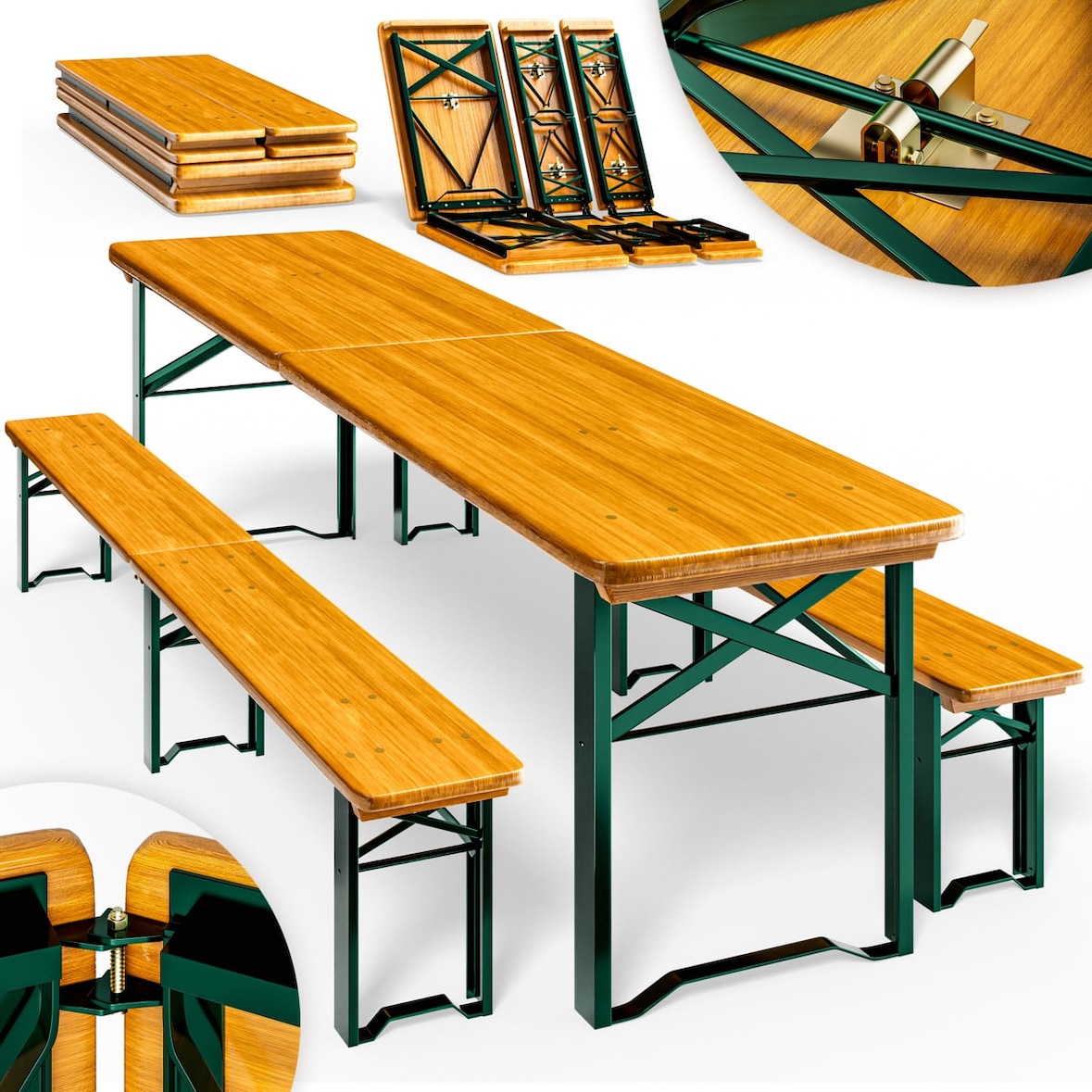 Casaria Bierzeltgarnitur 220 cm 1 Biertisch 2 Bierbänke Klappbar 3 tlg Festzeltgarnitur