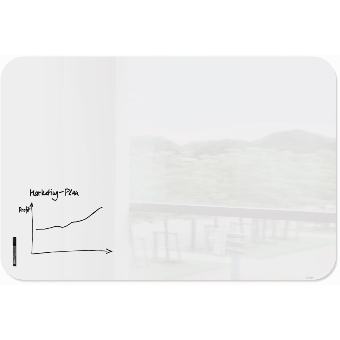Glas-Whiteboard Artverum weiß abgerundete Ecken 1800x1200x10mm