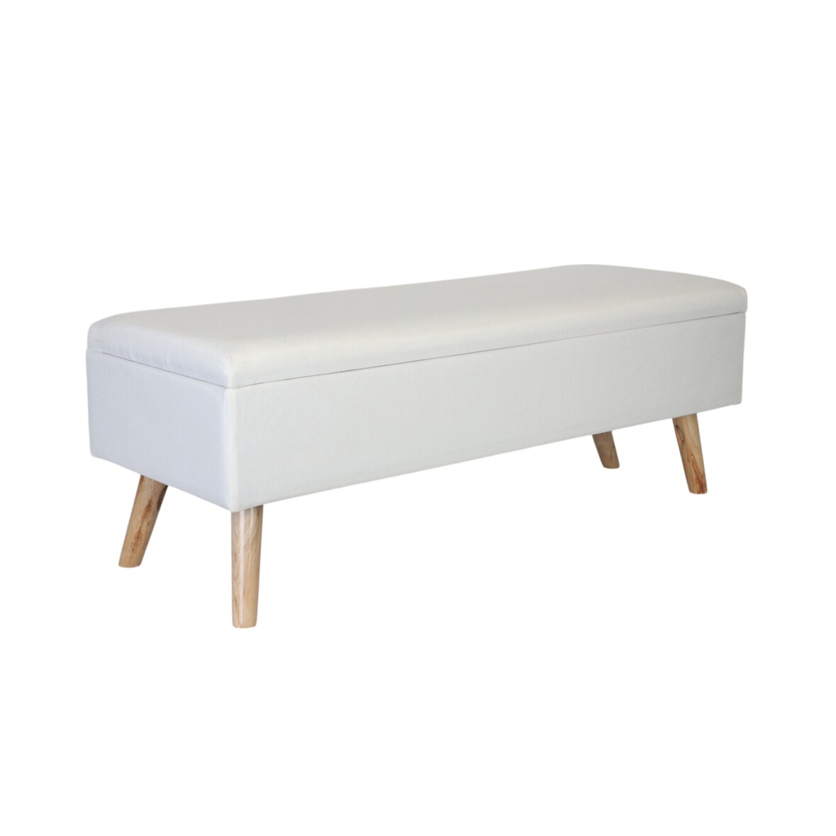 Relaxdays Sitzbank mit Stauraum, HxBxT: 40 x 110 x 40 cm, Leinenoptik, Holzfüße, gepolstert, Schlafzimmer, Flur, weiß