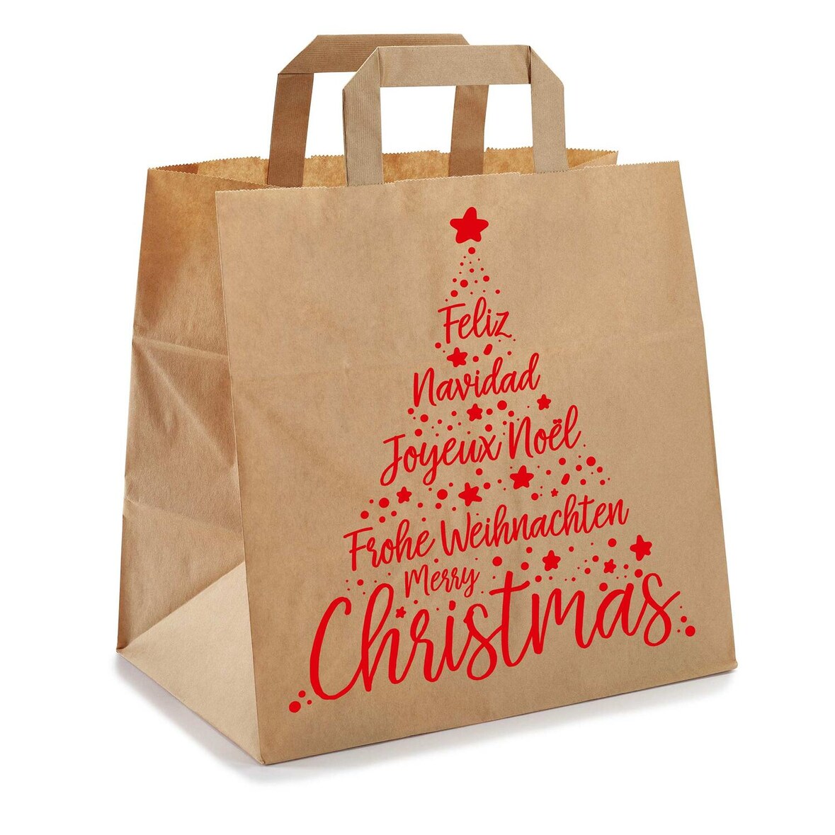 VEPATIM 50 Papiertragetaschen aus Kraftpapier 260+170x250mm Motiv Christmas rot braun 80 gr.