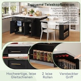 thumbnail of Kücheninsel 150x90x90 cm mit ausziehbarem Esstisch, viel Stauraum und 3,5 cm Marmor-Arbeitsplatte, Schwarz/Weiß, MDF, modernes europäisches Design