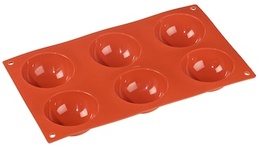 METRO PROFESSIONAL Stampo da forno a semisfera con 6 cavità, silicone, 30 x 17.5 x 3.5 cm, resistente a temperature, impilabile, arancione