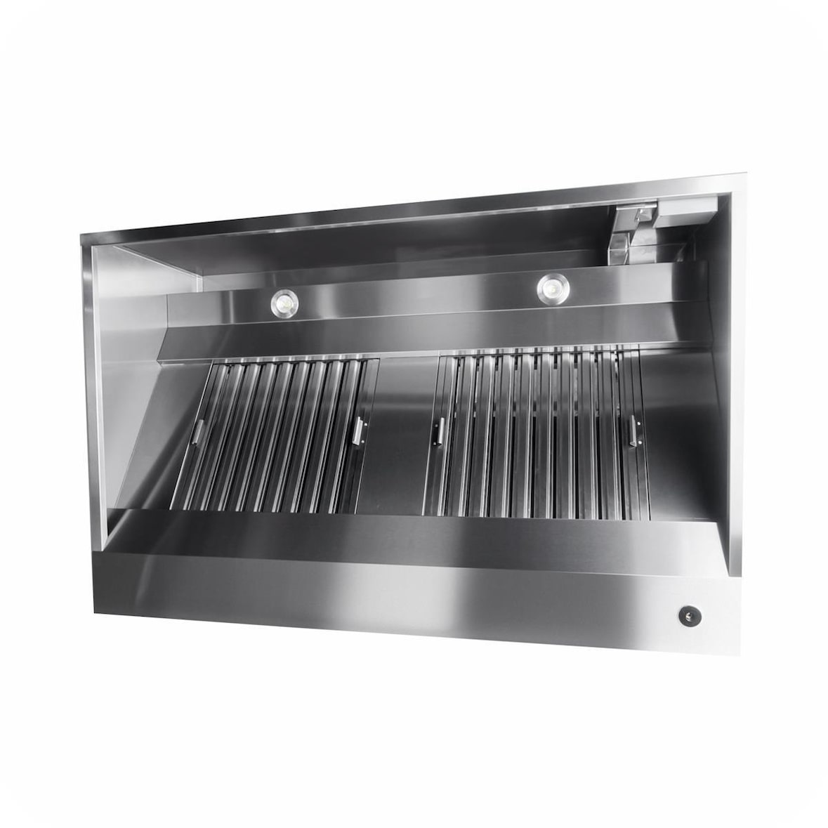 Edelstahl Wandhaube / Dunstabzugshaube Kastenform Pro mit Flammschutzfilter 300 x 110 cm