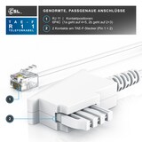 thumbnail of CSL - 10m Telefonkabel TAE-F Stecker auf RJ11 Stecker − Int. Norm 6P4C / 4-polig belegt − Flachkabel - TAE-F - weiß