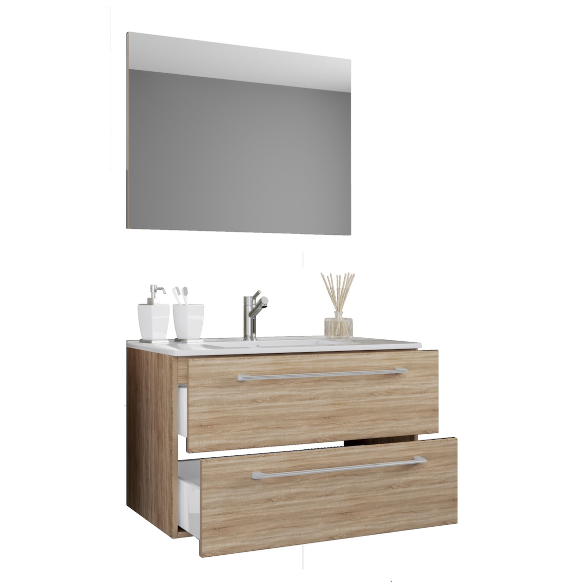 VCM Badmöbel Waschtisch Badinos Sonoma-Eiche H. 107 x B. 80 x T. 46 cm