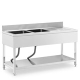 thumbnail of Helloshop26 - Professionele roestvrijstalen spoelbak met 2 bassins 160 x 60 x 97 cm zilverkleurig roestvrij staal 14_0009565