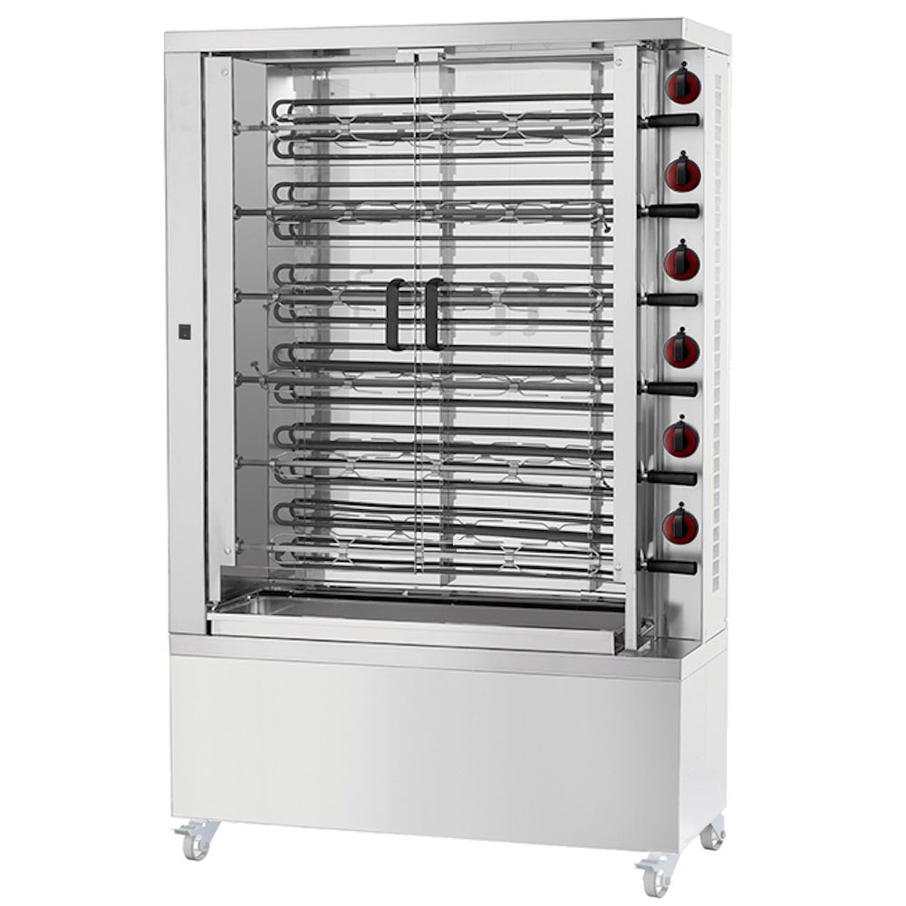 Elektrischer hähnchengrill mit licht. 6 schwerter = 30/36 hühner - 1100x450x1760 mm - 25200 W 400/3V - 53303L63 Eurast