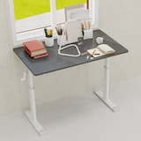thumbnail of Schreibtisch höhenverstellbar Kurbel 90x100x60 cm Grau mit Doppelstütze, kompakt fürs Homeoffice, stabiler Standfuß, flexibel Sitz Steh