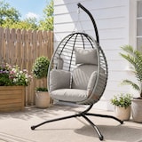 thumbnail of Outsunny silla colgante huevo con soporte columpio jardín exterior con cesta plegable cojín y reposacabezas para interior exterior carga 120 kg gris