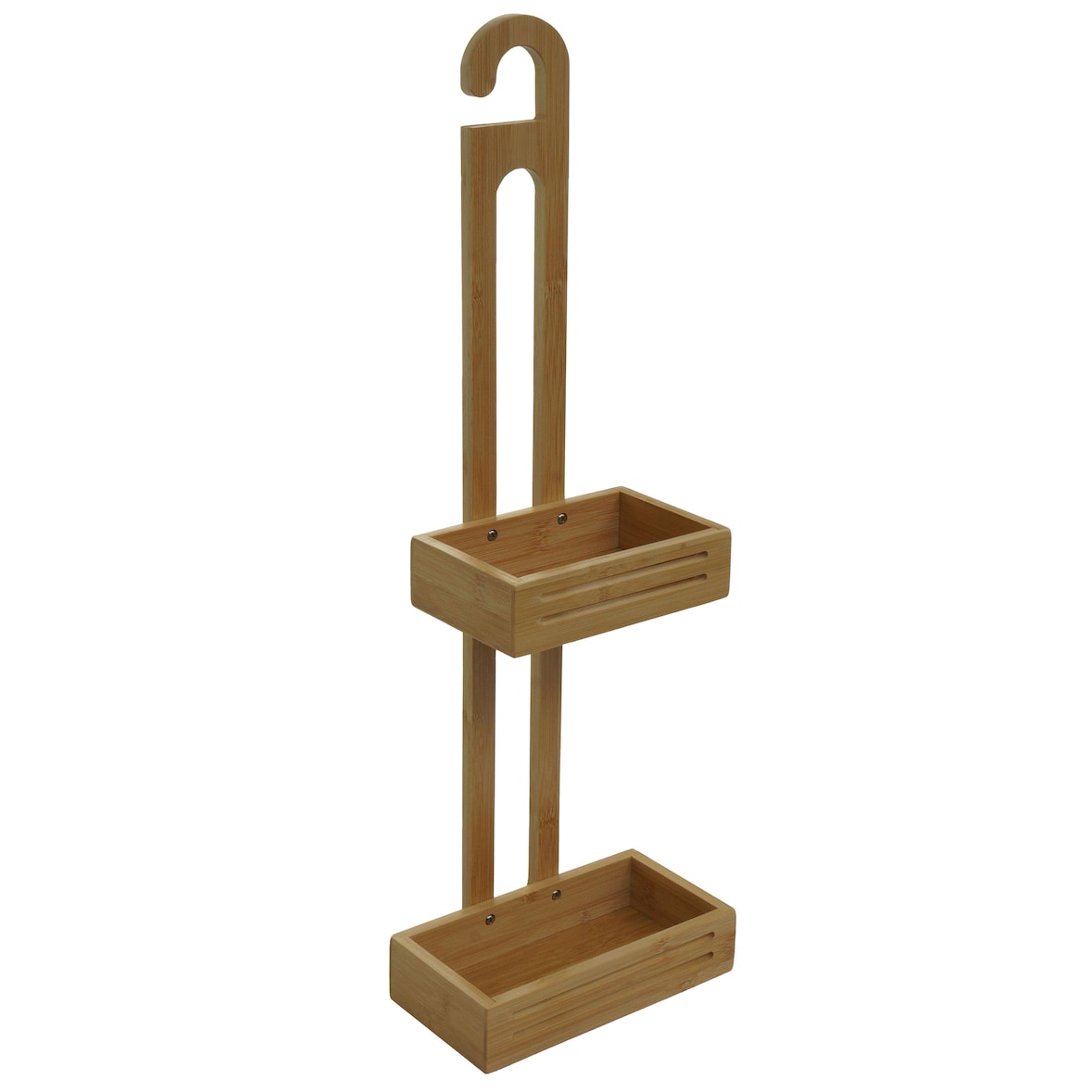 Prateleira de duche HWC-M23, organizador de casa de banho com cesto de duche, 2 cestos de bambu 69x22x13cm