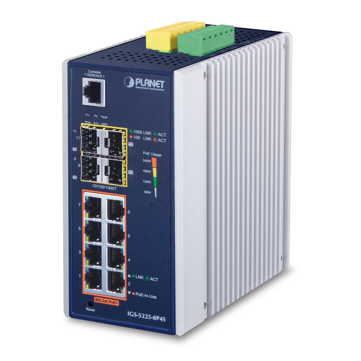 PLANET IGS-5225-8P4S Netzwerk-Switch Managed L2+ Gigabit Ethernet (10/100/1000) Power over Ethernet (PoE) Blau, Silber