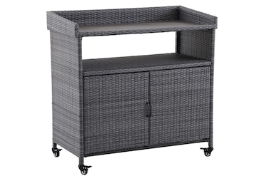 METRO PROFESSIONAL Carrello di servizio con armadietto Balsario, alluminio/PE rattan, 112 x 56 cm, grigio pietra
