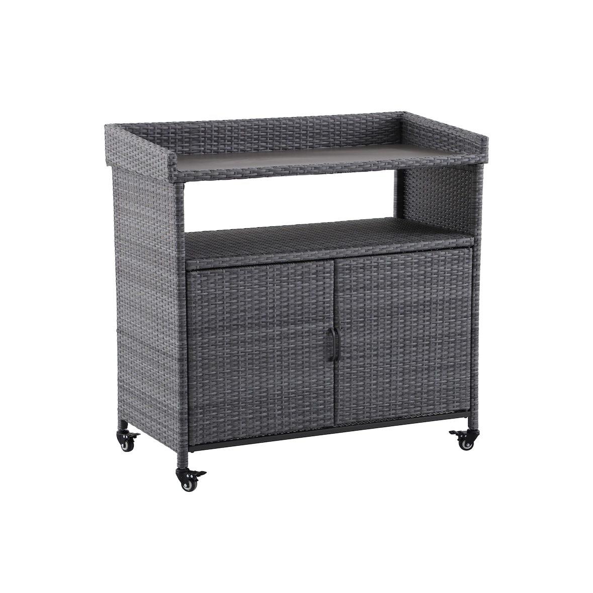 METRO PROFESSIONAL Carrello di servizio con armadietto Balsario, alluminio/PE rattan, 112 x 56 cm, grigio pietra