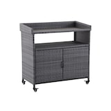 thumbnail of METRO PROFESSIONAL Carrello di servizio con armadietto Balsario, alluminio/PE rattan, 112 x 56 cm, grigio pietra