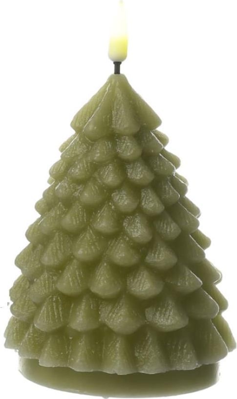 LED Kerze  Tannenbaum Weihnachtsbaum Echtwachs flackernd H: 11cm hellgrün