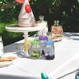 thumbnail of Relaxdays Trinkgläser mit Deckel und Strohhalm, 4er Set Limonadengläser, 500 ml, Retro Sommergläser mit Henkel, bunt