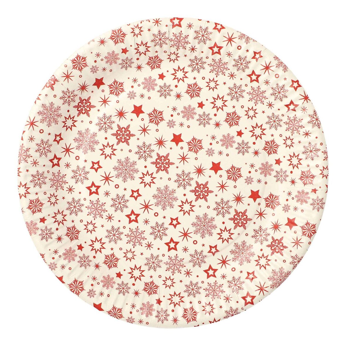 VEPATIM 60 Pappteller rund Ø 23 cm weiss mit roten Schneeflocken