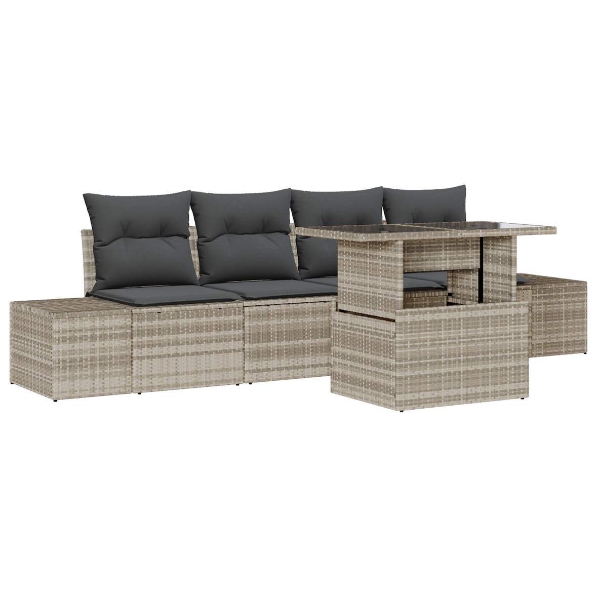 vidaXL 5-teiliges Gartensofa-Set in Hellgrau aus Poly-Rattan