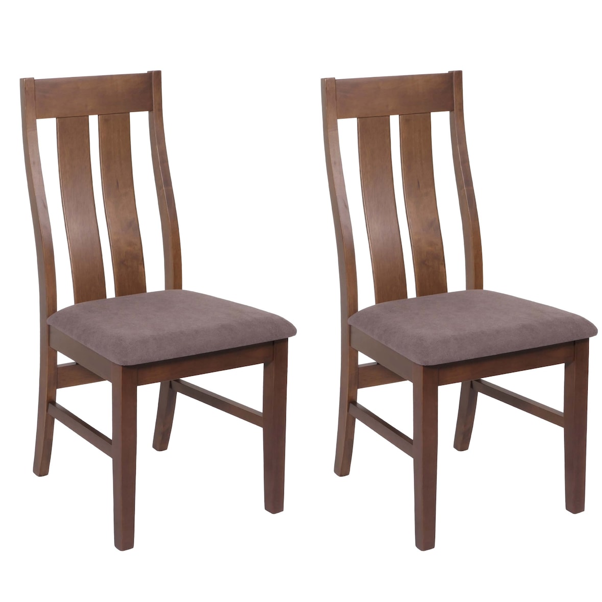 2er-Set Esszimmerstuhl HWC-M58, Küchenstuhl Lehnstuhl Stuhl, Stoff/Textil Massiv-Holz ~ dunkles Gestell, taupe