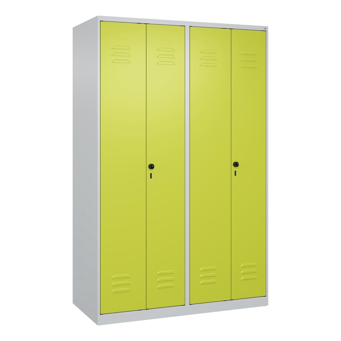C+P Doppel-Spind Classic PLUS, 4 Abteile, HxBxT 185x120x50cm, Sicherheitsdrehriegel, Hellgrau/Clowngrün von PROREGAL