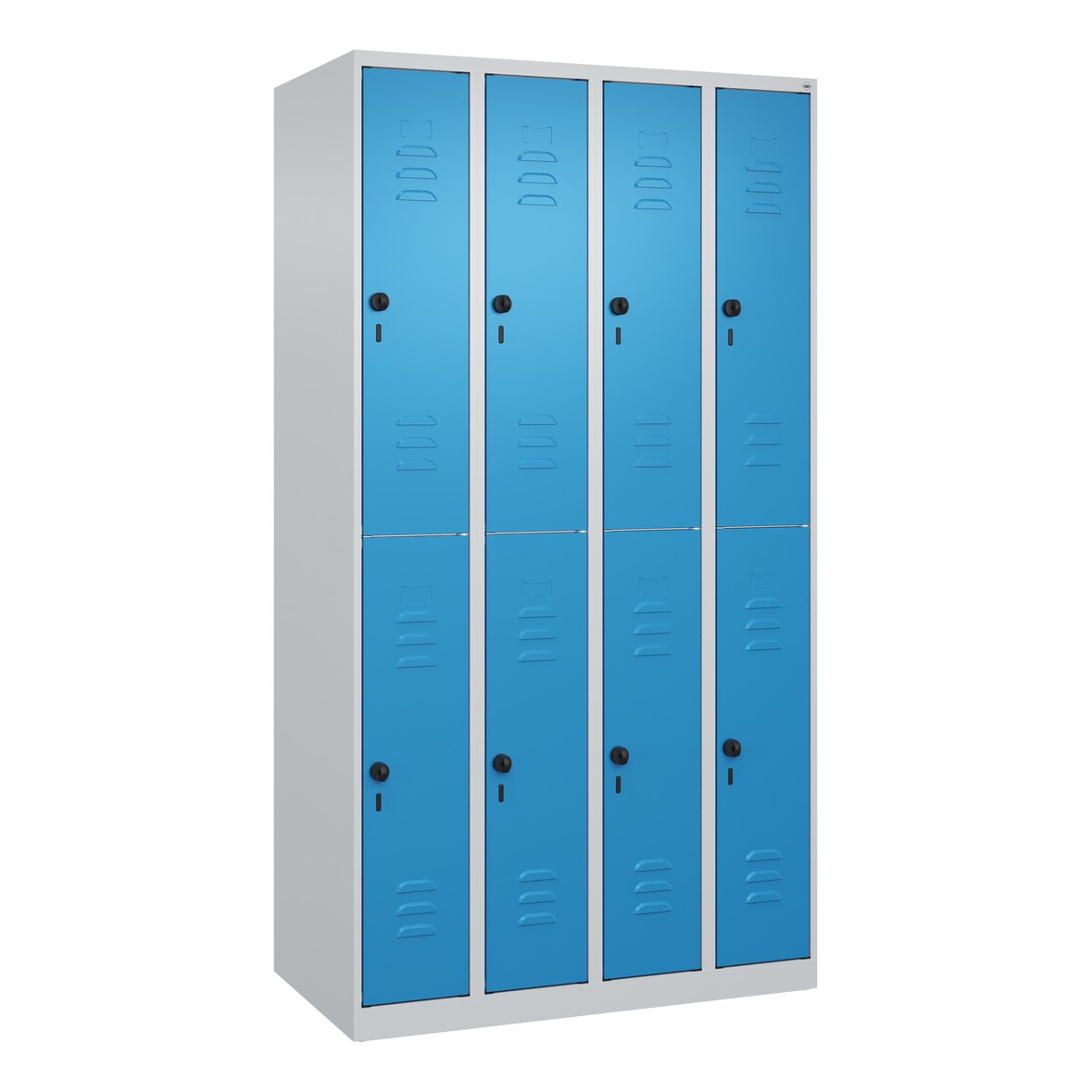 C+P Spind Classic PLUS, 8 Abteile, HxBxT 185x100x50cm, Sicherheitsdrehriegel, Hellgrau/Lichtblau von PROREGAL