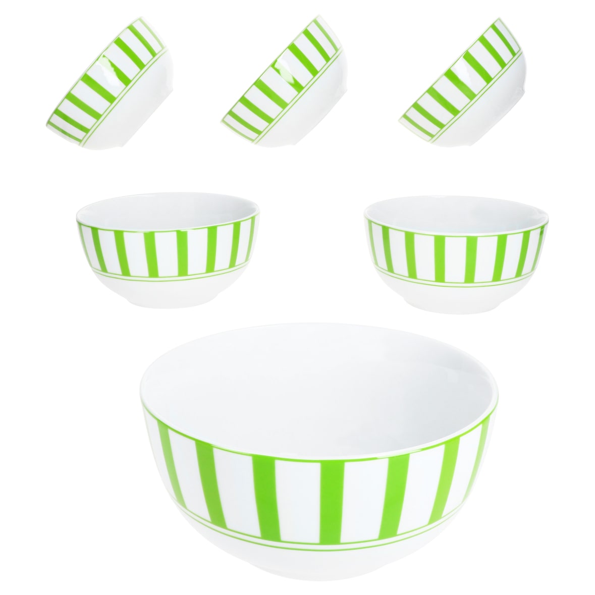Split grün 6x Müsli-Schale Ø14cm 400ml Porzellan 6 Pers Dessertschüssel Streifen