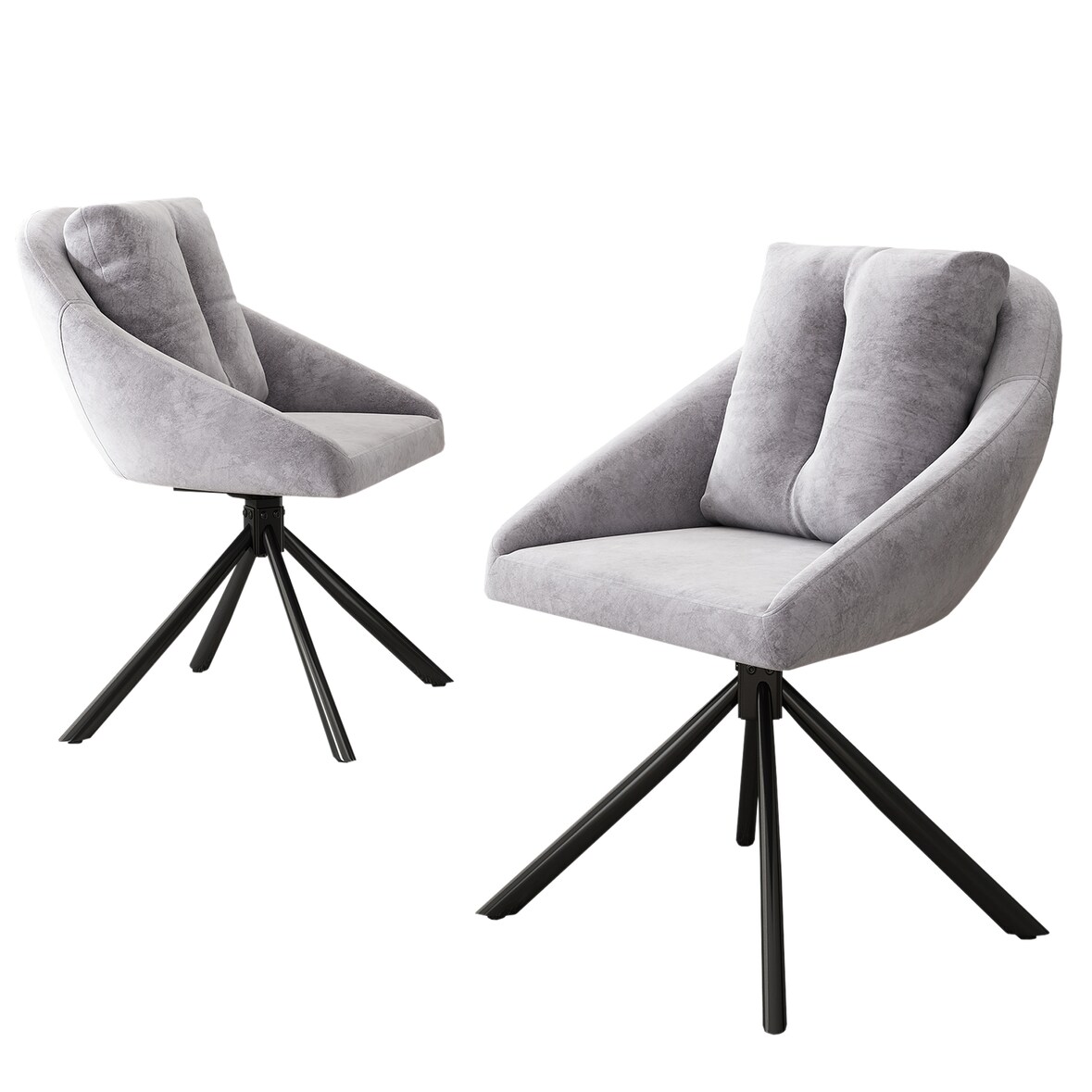Drehstuhl Esszimmerstuhl Samt Grau 2er Set 79x59x65 cm mit Rollen ergonomischer Sitzschale Metallgestell modern komfortabel belastbar bis 150 kg