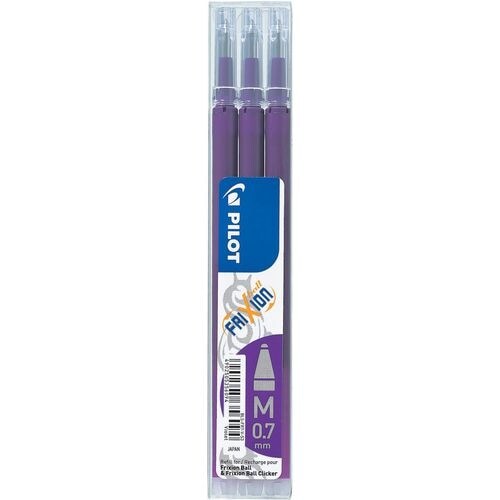 PILOT Set de 3 recharges pour roller FriXion Ball. Pointe moyenne 0,7 mm. Encre Violet