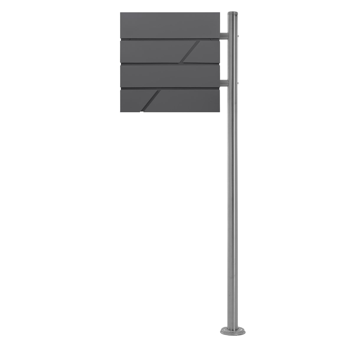 ECD Germany Standbriefkasten Edelstahl Silber – Briefkasten mit Zeitungsfach & Pfosten, freistehend, Anthrazit pulverbeschichtet,