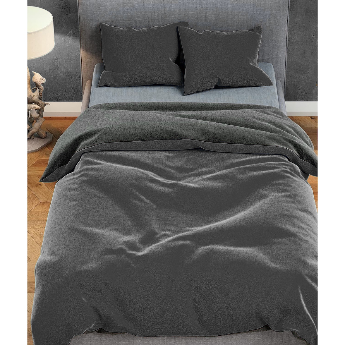 Teddyplüsch Winter Bettwäsche Schwarz Anthrazit 155x220cm 4 teilig Uni