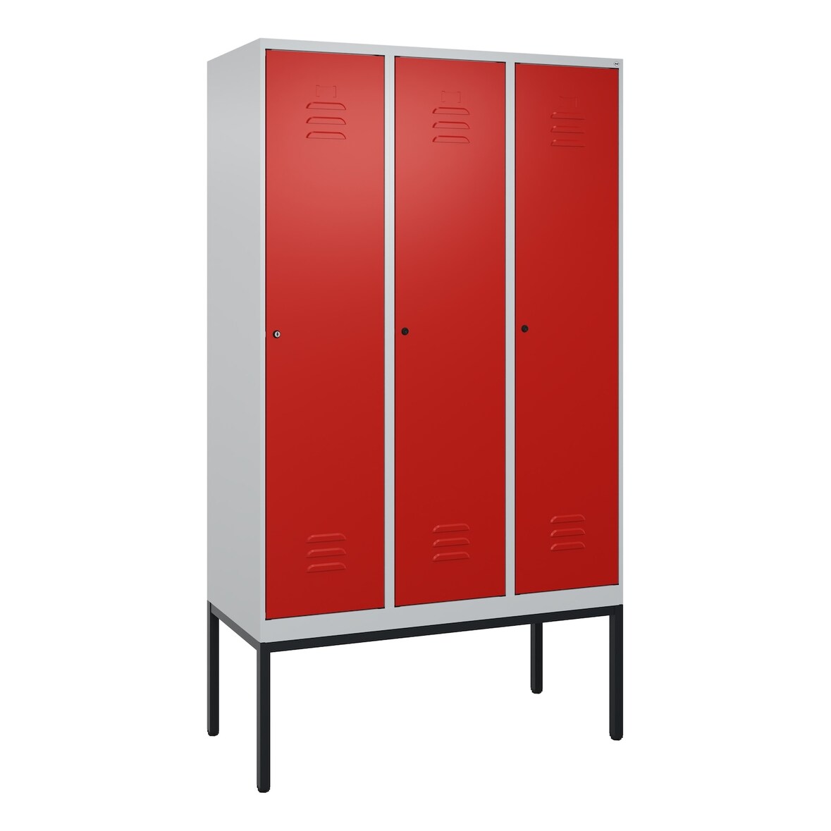 C+P Spind Classic PLUS, Gestell, 3 Abteile, HxBxT 212x120x50cm, Zylinderschloss, Hellgrau/Rot von PROREGAL