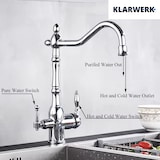 thumbnail of KLARWERK® Julian | Retro 3-Wege Armatur Edelstahl Chrom glänzend | Vintage Filter Wasserhahn Küche Silber| Osmose Mischbatterie U-Auslauf 3 Anschlüsse