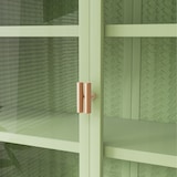 thumbnail of Wandvitrine Metall Glas Grün 60x70x23 cm mit zwei Glastüren und 3 Ebenen, geflochtene Optik, flexibel als Wand oder Standvitrine
