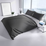 thumbnail of Baumwolle Bettwäsche 155x220 cm Anthrazit Grau gestreift Wendeseite Reißverschluss 2 tlg