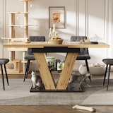 thumbnail of Ausziehbarer Esstisch 140x80x75 cm mit Holzmaserung Naturholz, MDF Metall Gestell, V Streben, verdeckte Auszüge, stabil für Küche
