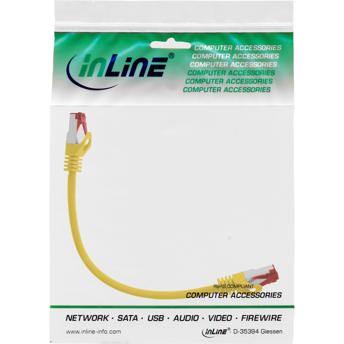 InLine® 76122Y Patchkabel, S/FTP (PiMf), Cat.6, 250MHz, PVC, CCA, gelb, 0,25m