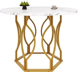 thumbnail of Esstisch rund 100x100x76  Weiß+Gold MDF Tischplatte mit Marmoroptik Metallbeine mit Bodenausgleich, stabil und pflegeleicht