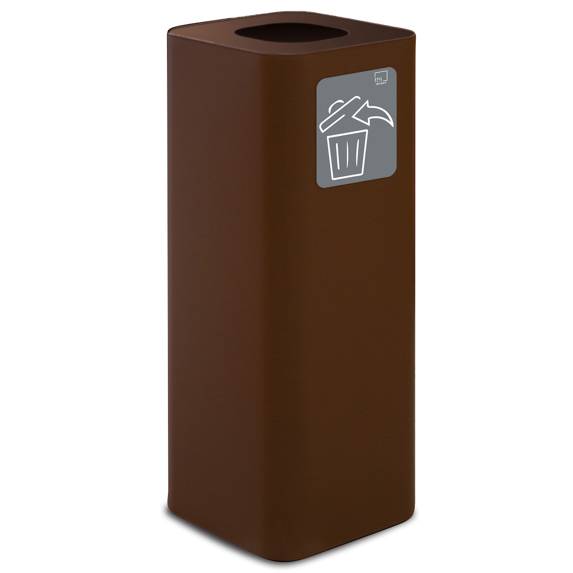 Stil Casa PURE contenitore per raccolta rifiuti, acciaio verniciato, 30x30xh. 80 cm, con pittogramma magnetico, 60 litri, corten.